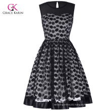 Grace Karin Retro Vintage Sleeveless Mesh Fabric Polka Dots Party Picnic Dress CL010464-1